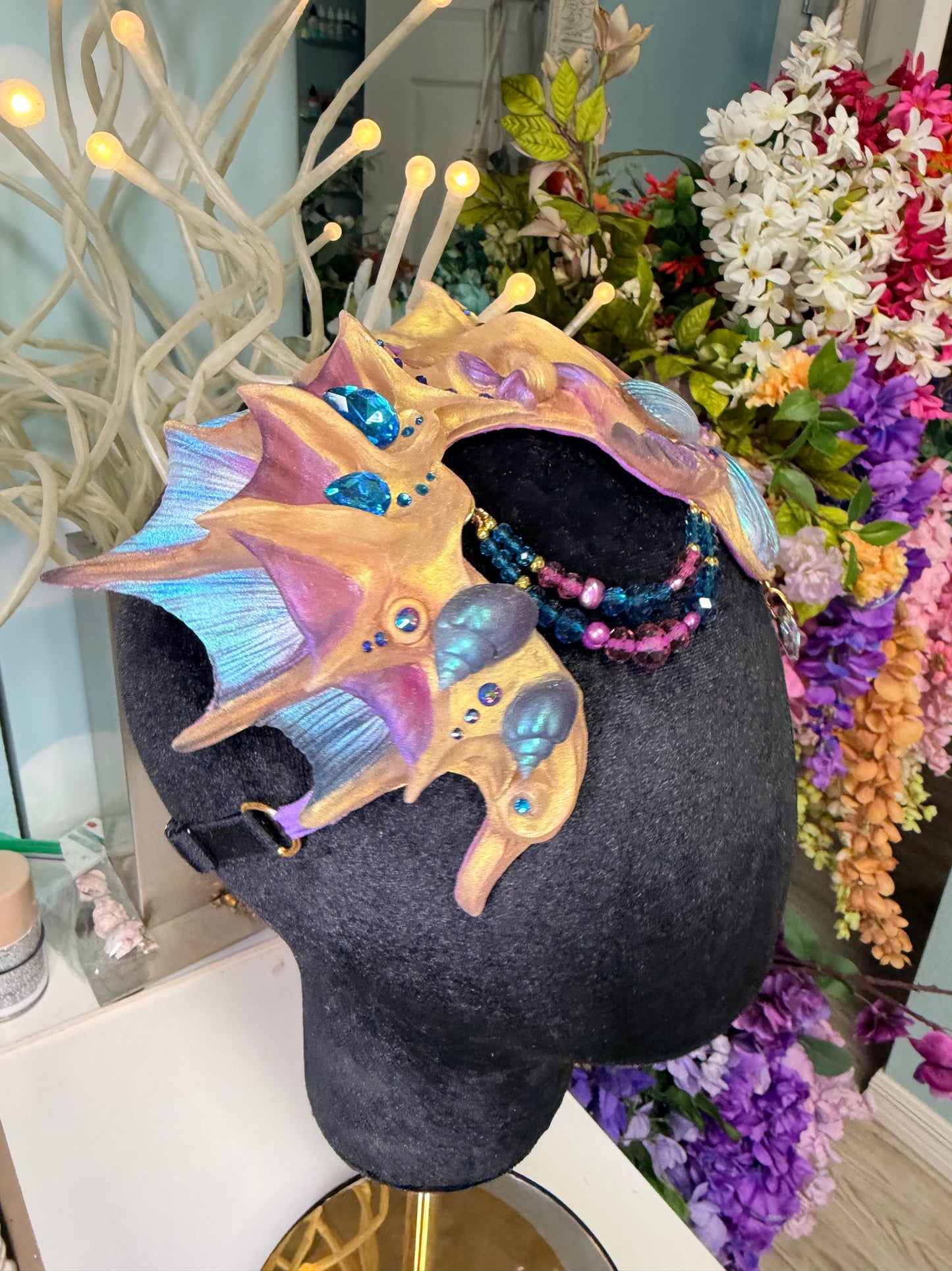 Purple/blue/gold beaded Lorelei crown