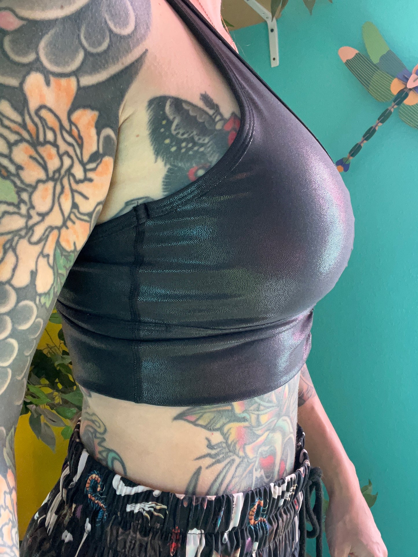 Shiny black sports bra