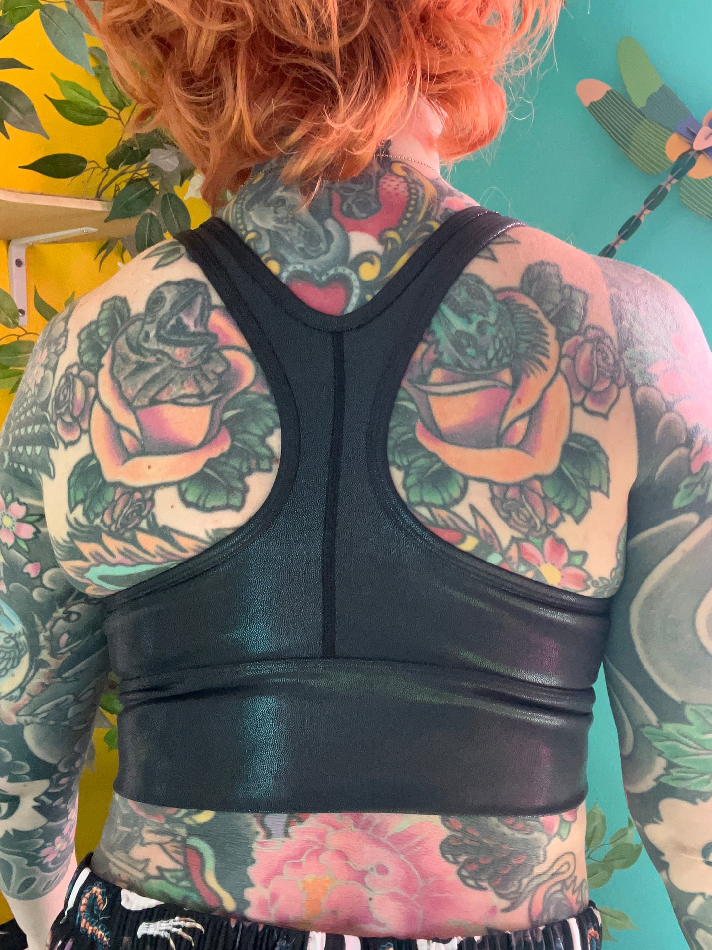 Shiny black sports bra