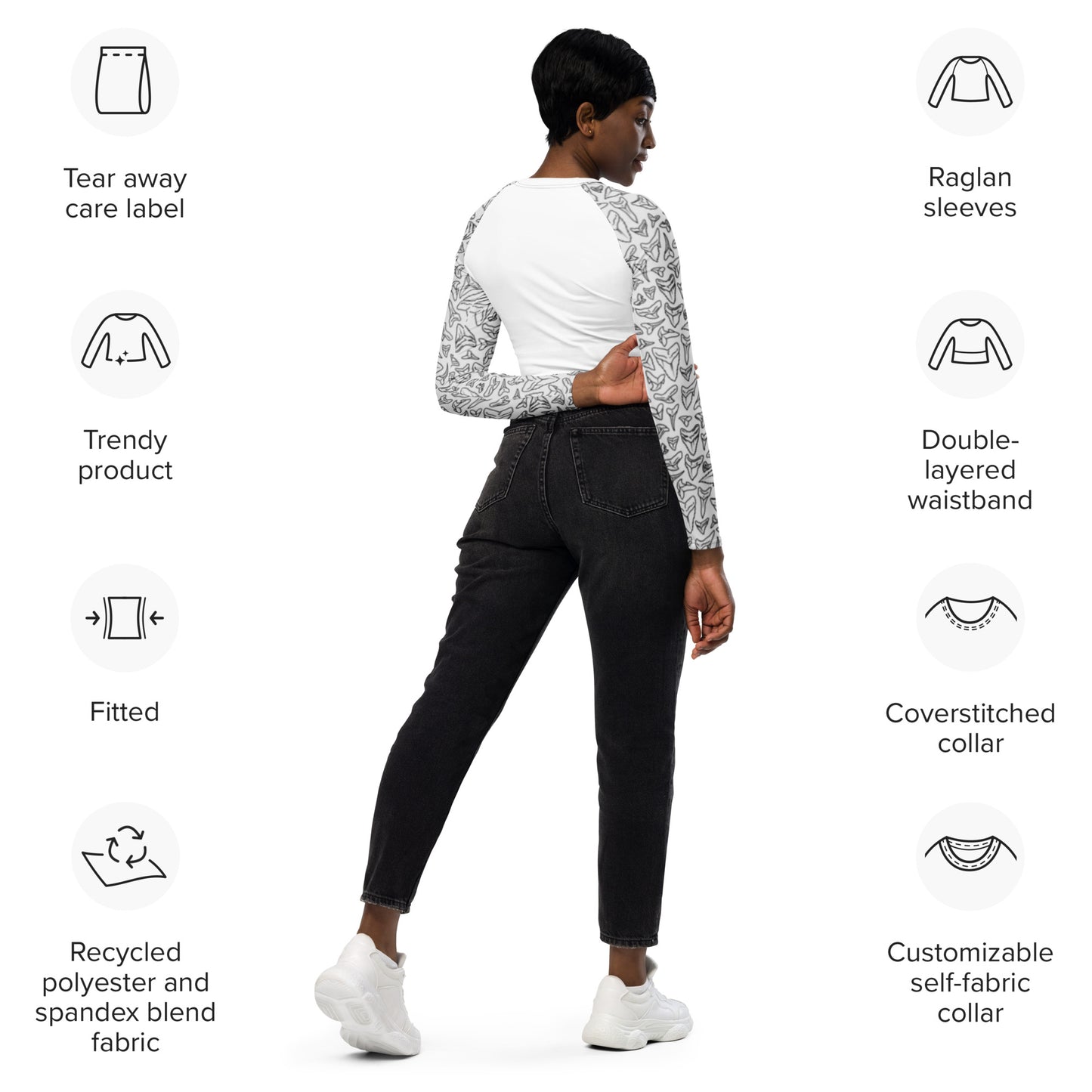 Shark tooth Recycled long-sleeve crop top