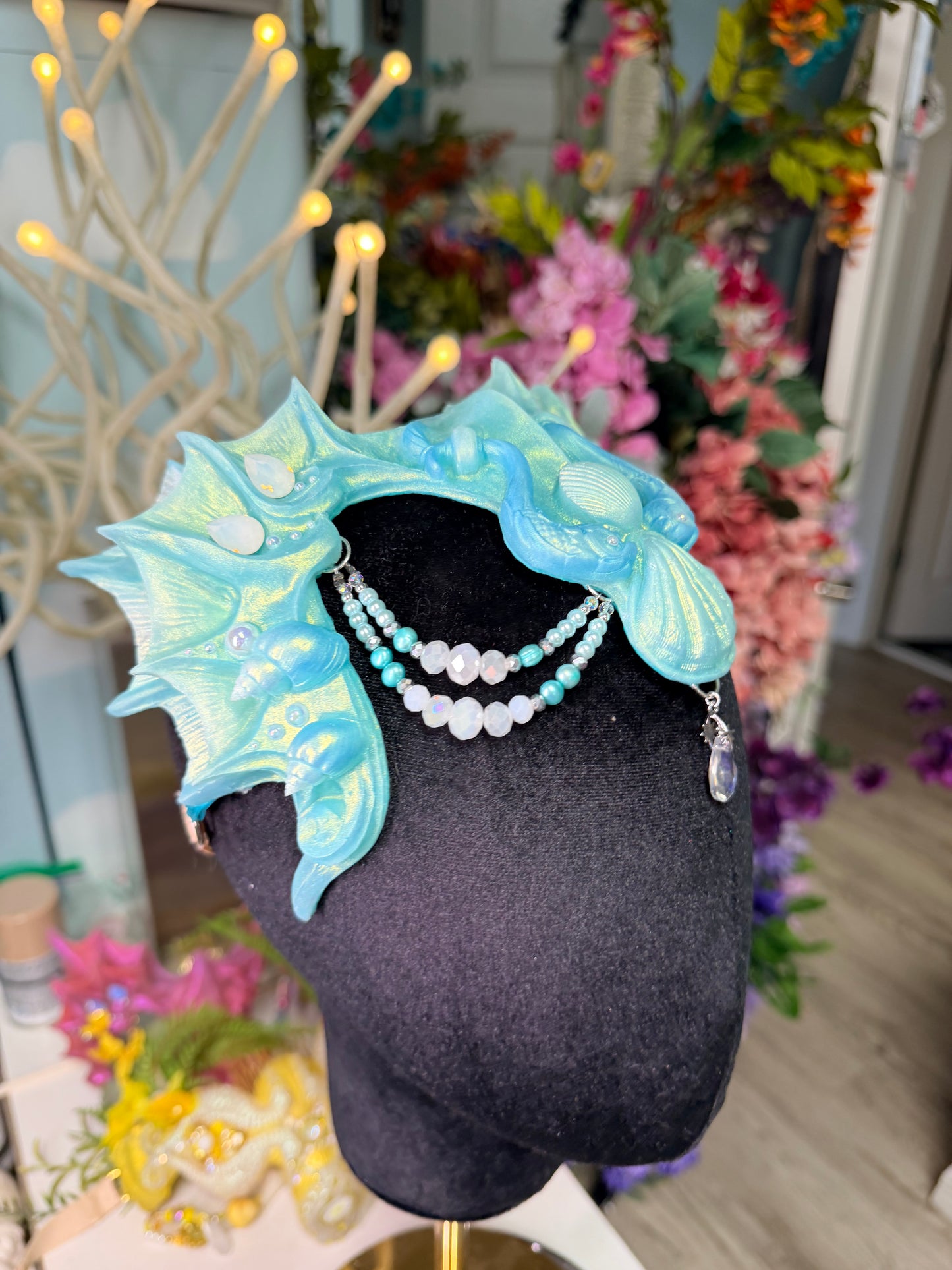 Blue Lorelei crown with beads