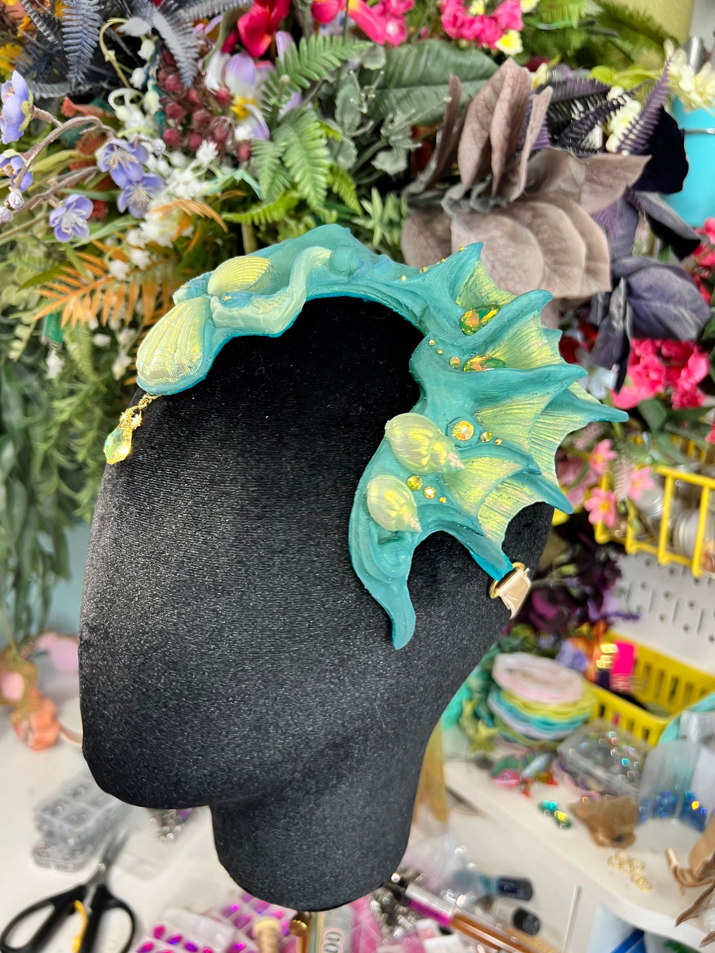 Teal/ yellow Lorelei crown