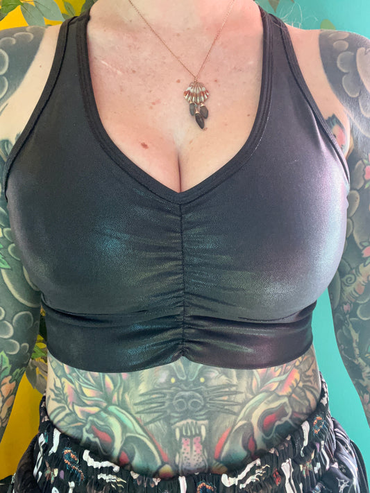 Shiny black sports bra