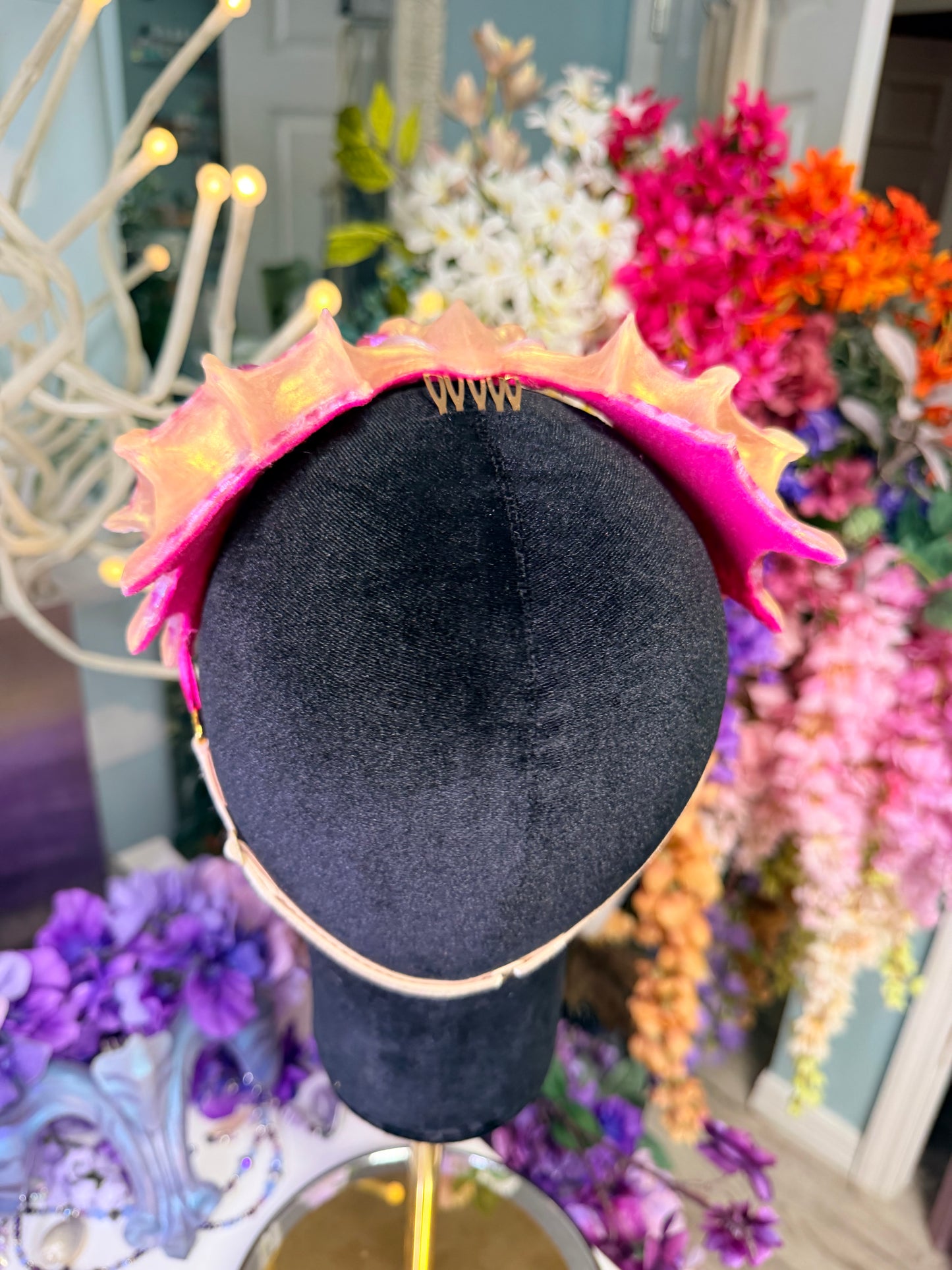 Gold/pink beaded Lorelei crown