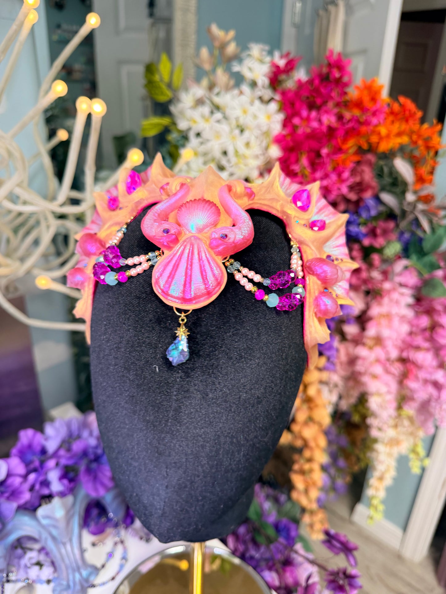 Gold/pink beaded Lorelei crown