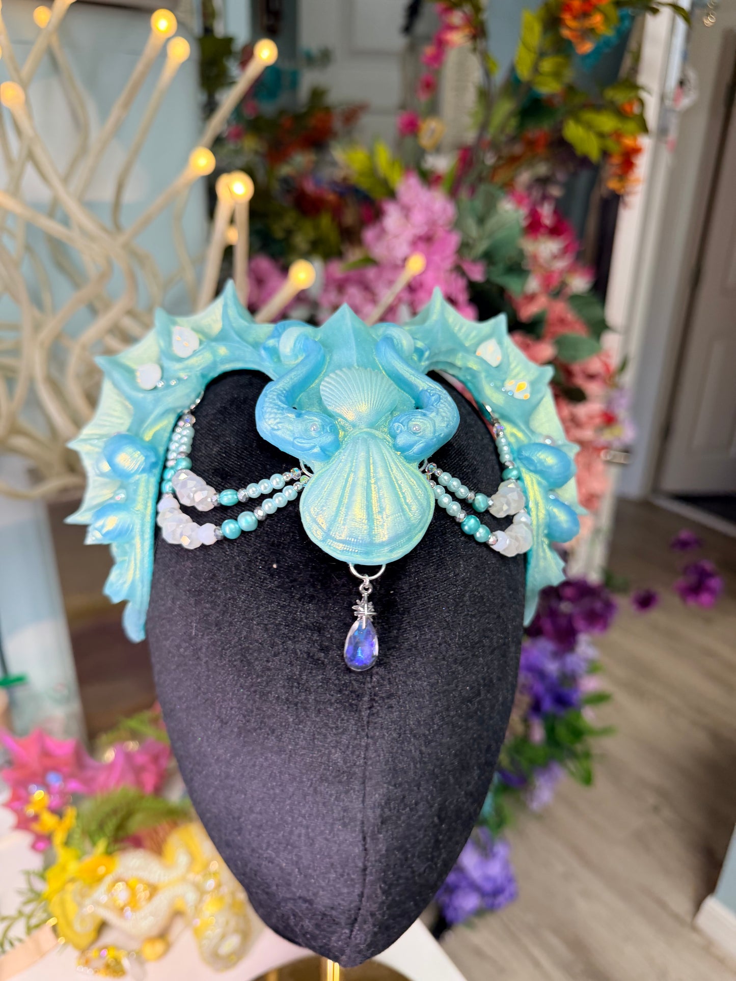 Blue Lorelei crown with beads