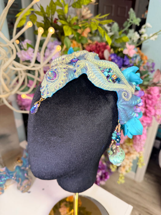 Gold/purple/blue seahorse crown
