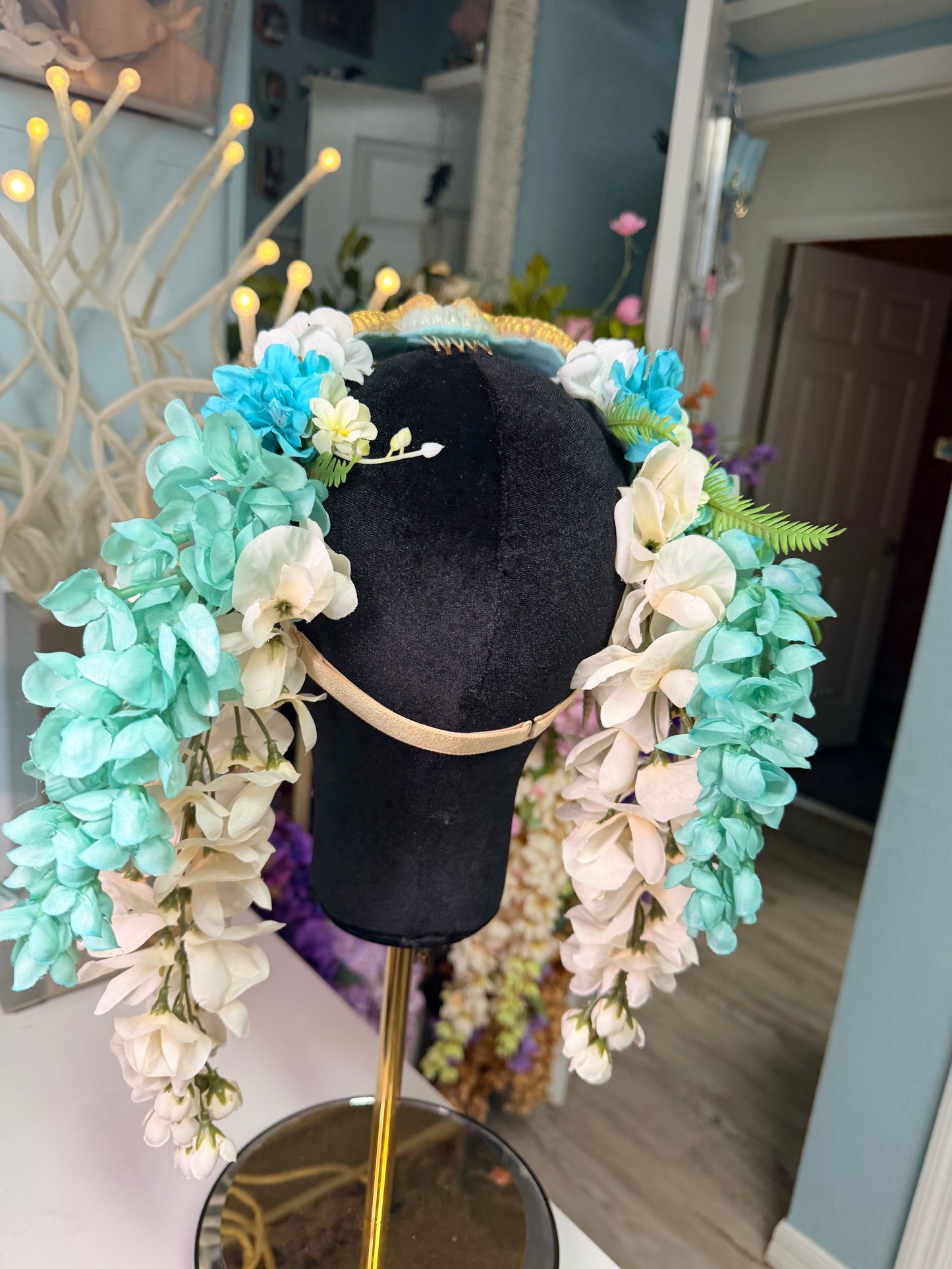 Sale! Gold/white/ blue seahorse crown