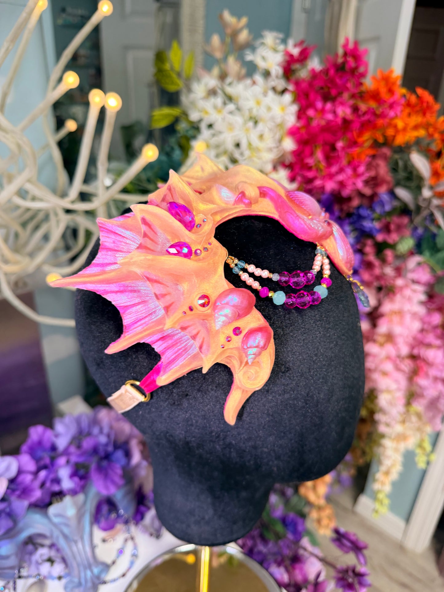 Gold/pink beaded Lorelei crown
