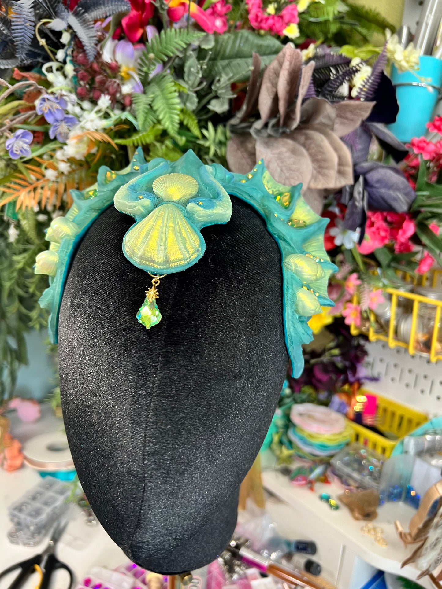 Teal/ yellow Lorelei crown