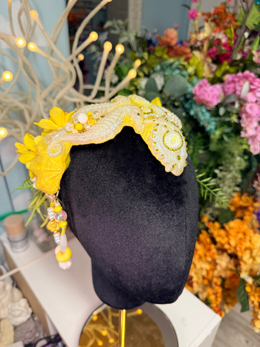 Sale! Gold/white/ yellow seahorse crown