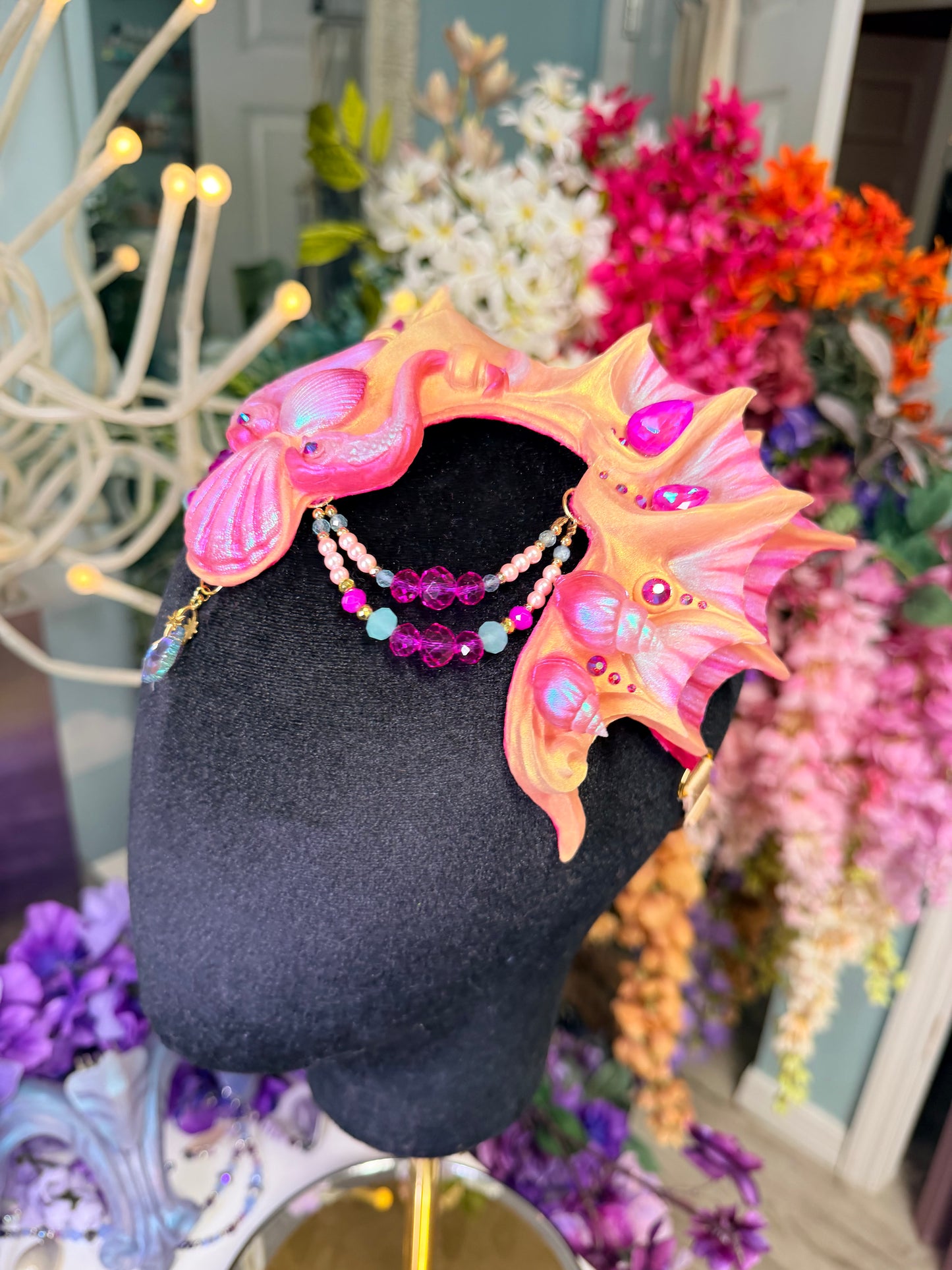 Gold/pink beaded Lorelei crown