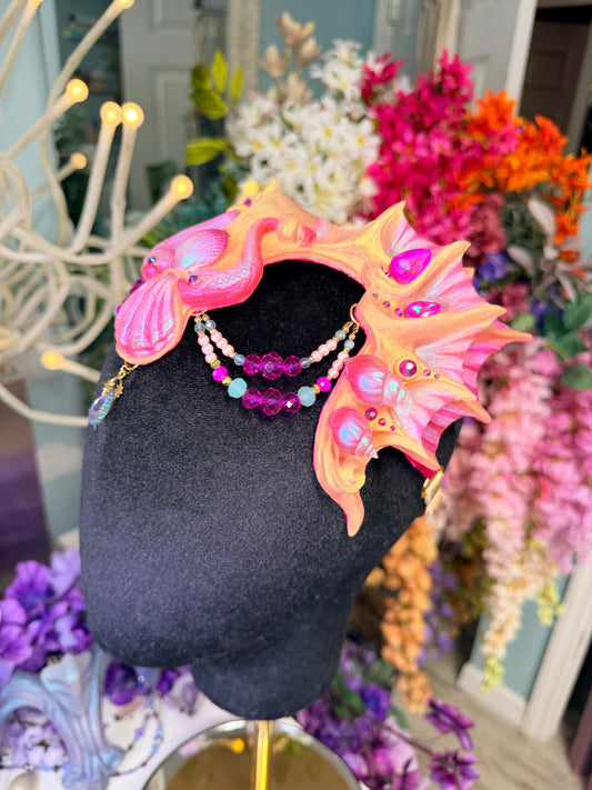 Gold/pink beaded Lorelei crown