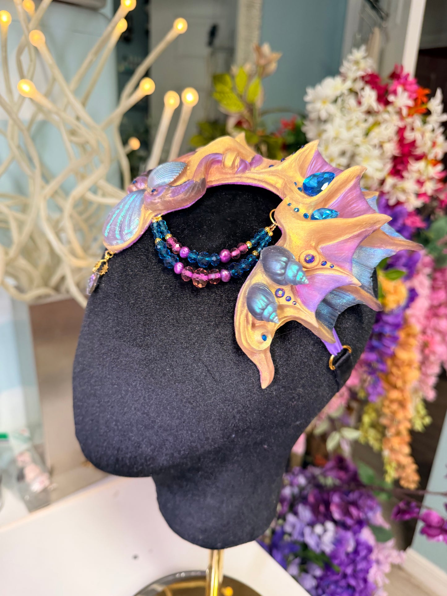 Purple/blue/gold beaded Lorelei crown