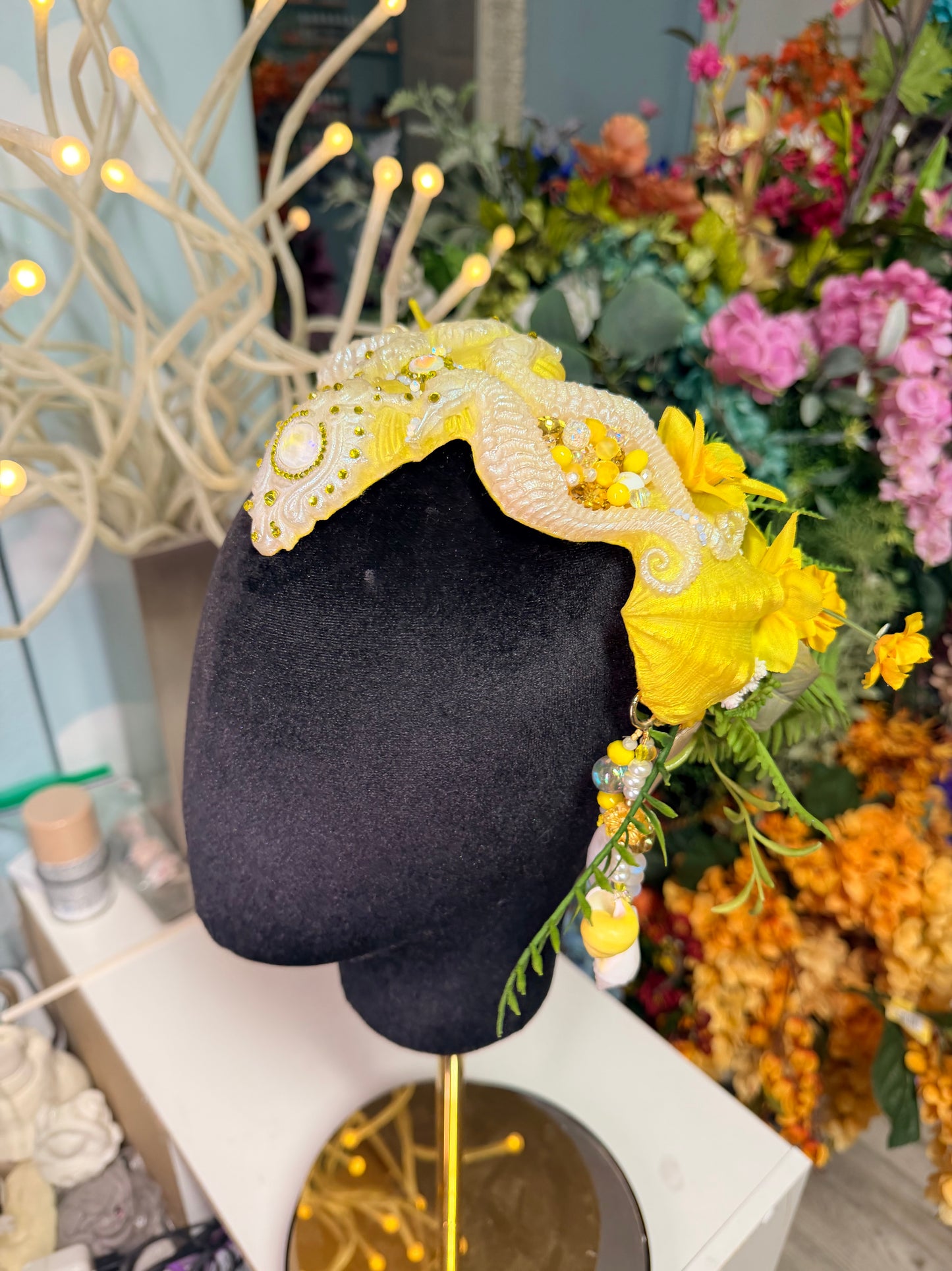 Sale! Gold/white/ yellow seahorse crown