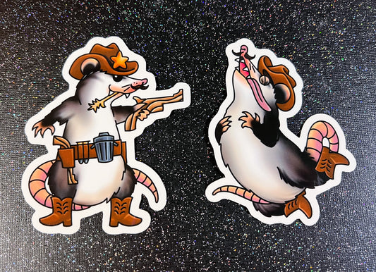 Cowboy possum stickers